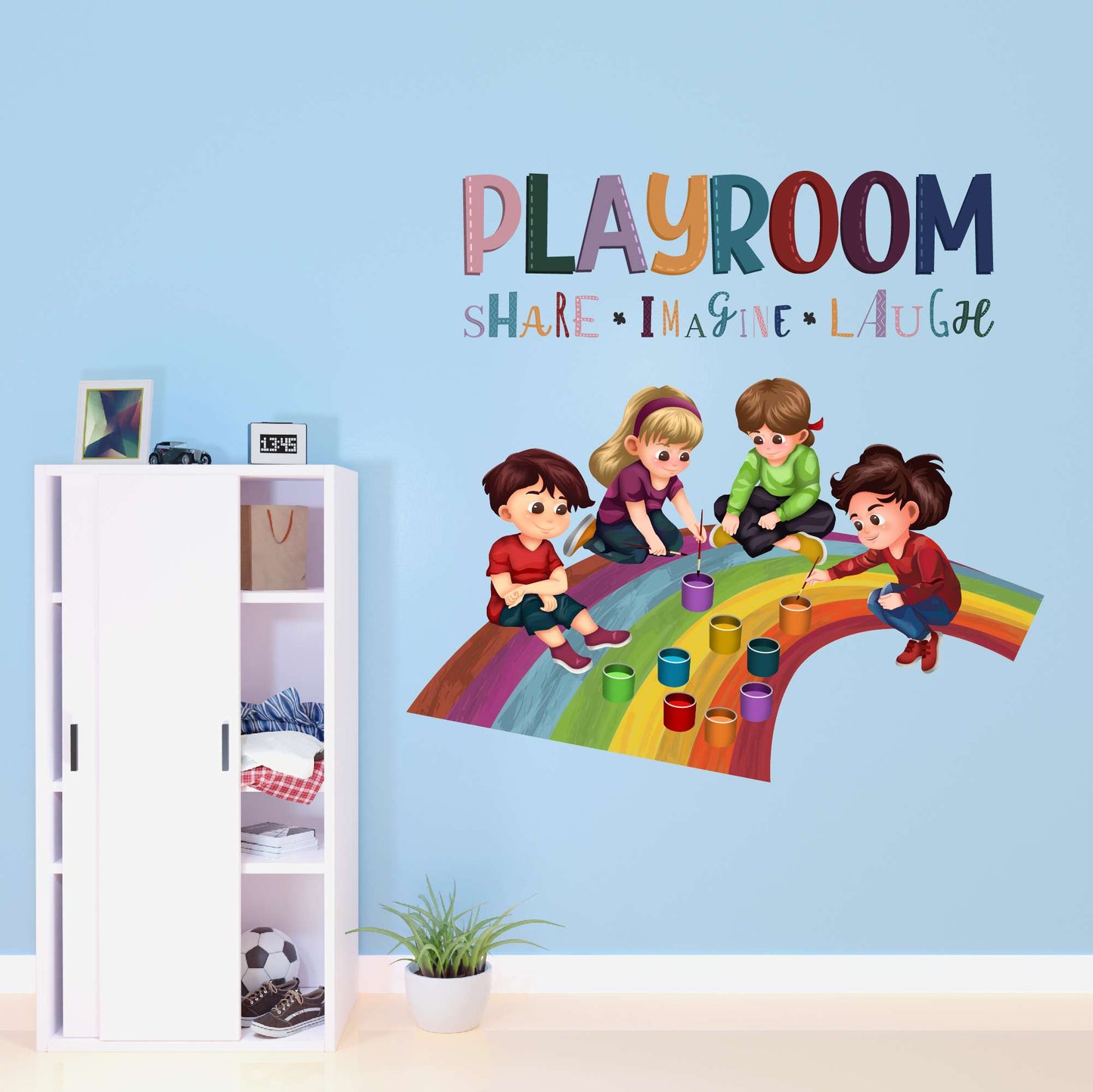 Design With Vinyl Playful Rainbow Wall Decal Playroom Share Imagine Laugh Cute Kids Painting Colorful Rainbow Art Design