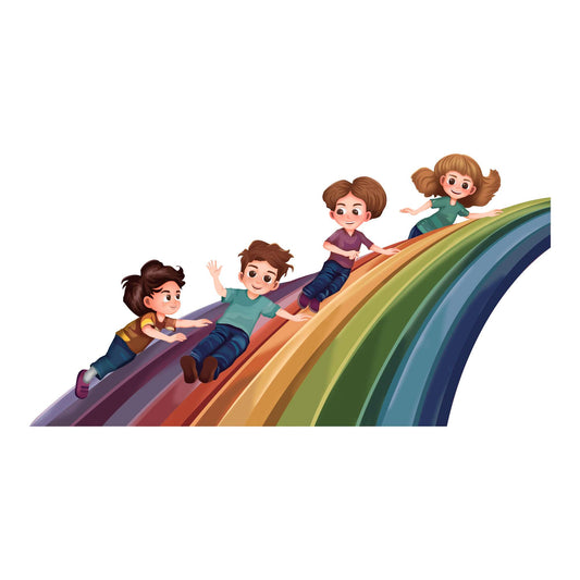 Design With Vinyl Playful Rainbow Wall Decal Lovely Children Playing On A Rainbow Slide Design