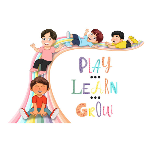 Design With Vinyl Playful Rainbow Wall Decal Play Learn Grow Cute Kids Slipping Down A Vibrant Rainbow Design