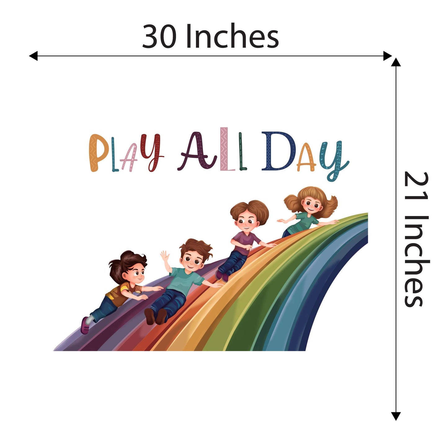 Design With Vinyl Playful Rainbow Wall Decal Play All Day Cute Kids Sliding Over A Colorful Rainbow Design