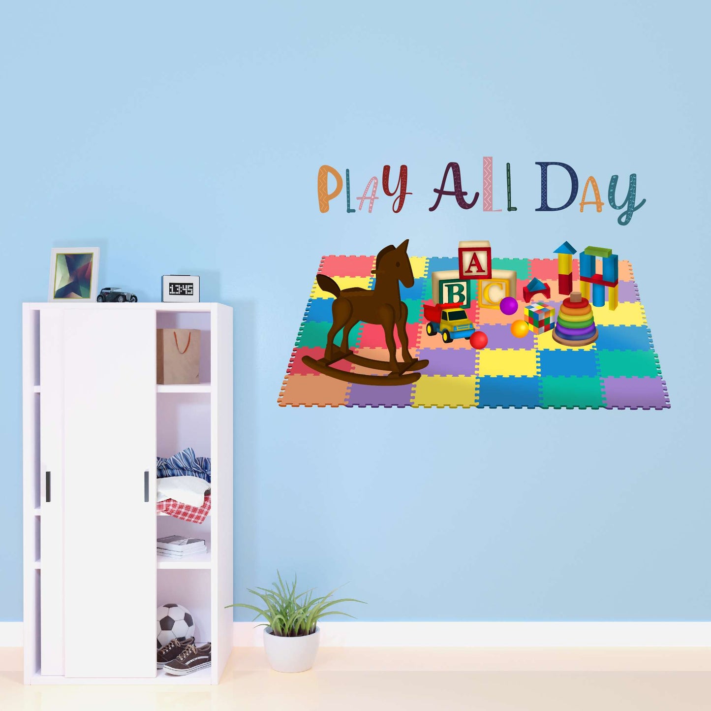 Design With Vinyl Playful Toys Wall Decal Play All Day Playful Kids Beautiful Toys On A Playmat Design