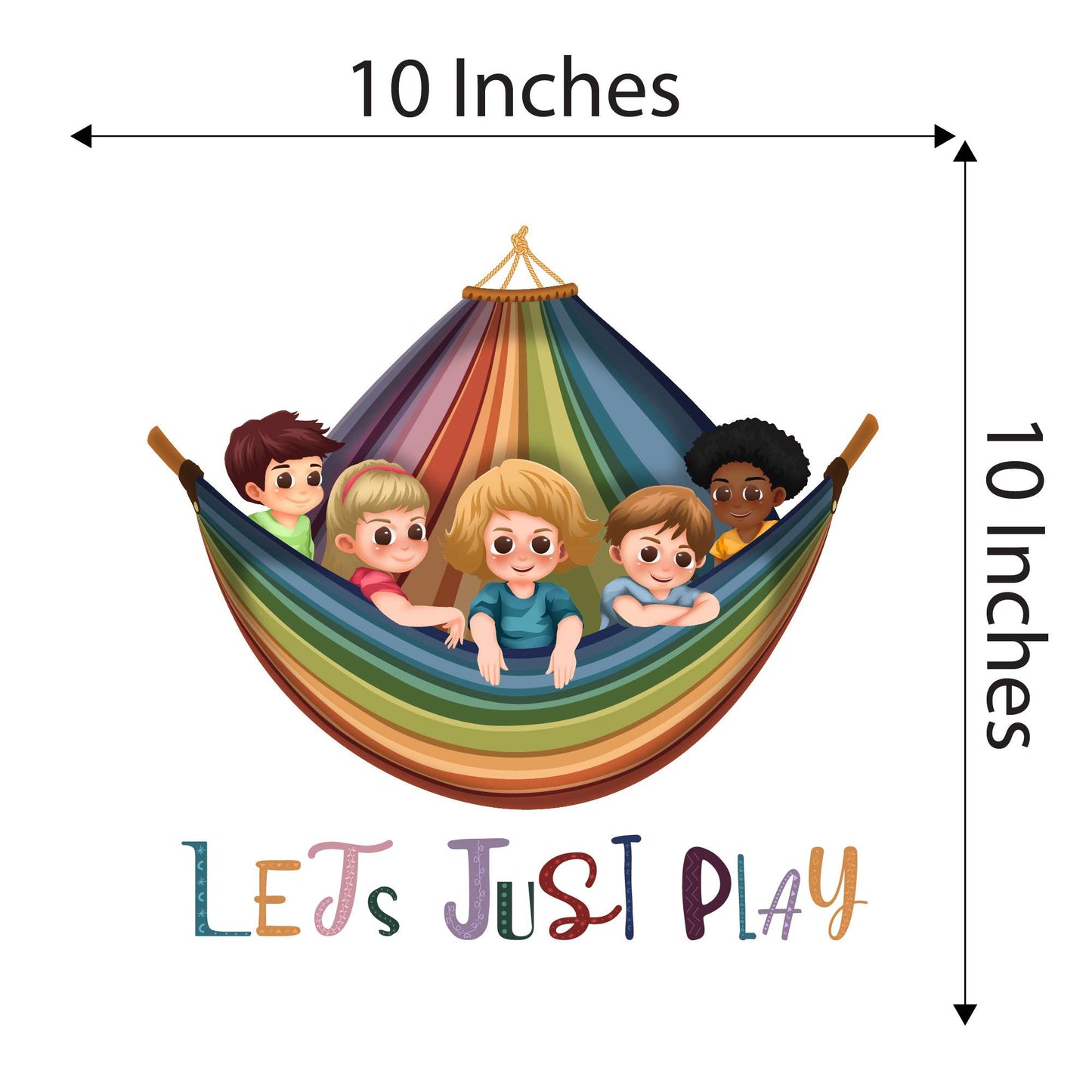 Design With Vinyl Playful Rainbow Wall Decal Let'S Just Play Cute Kids Playing In Colorful Rainbow Swing Art