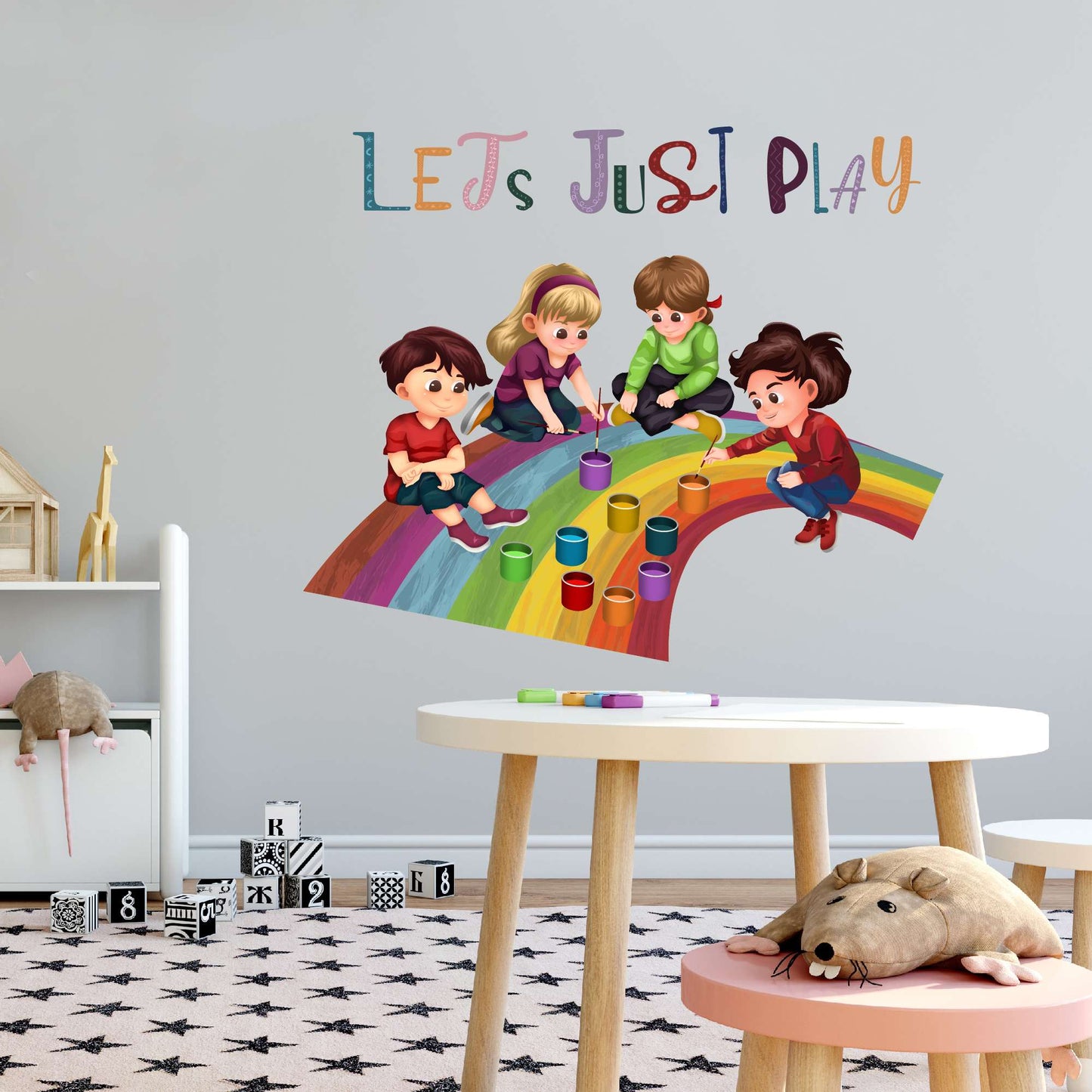 Design With Vinyl Playful Rainbow Wall Decal Let'S Just Play Cute Kids Painting Rainbow Kids Room Wall Decal