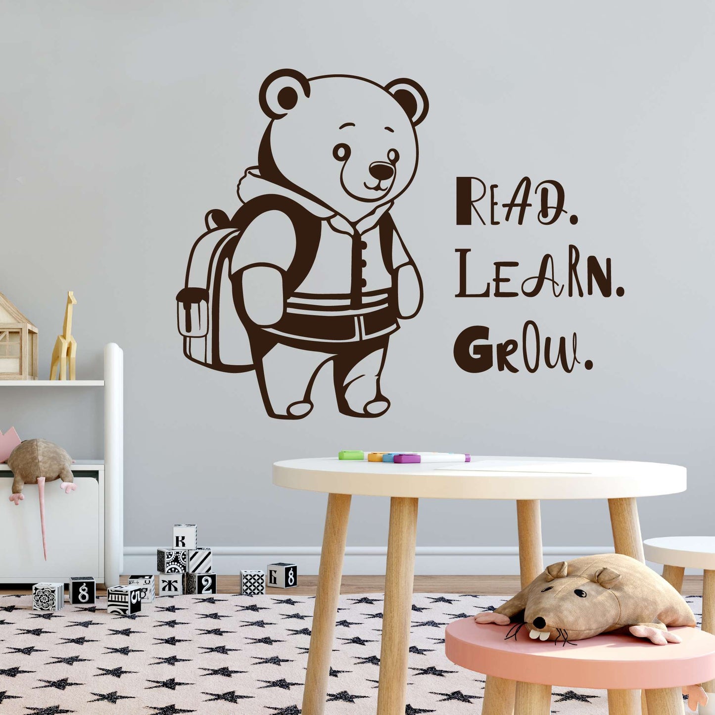 Design With Vinyl Adorable Animal Wall Decal Read Learn Grow Cute Happy Cartoon Bear Kids Room Wall Design