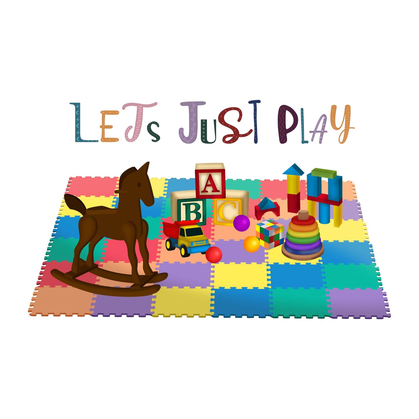 Design With Vinyl Playful Toys Wall Decal Let'S Just Play Colorful Kids Toys On Playmat Wall Art Design - Size: