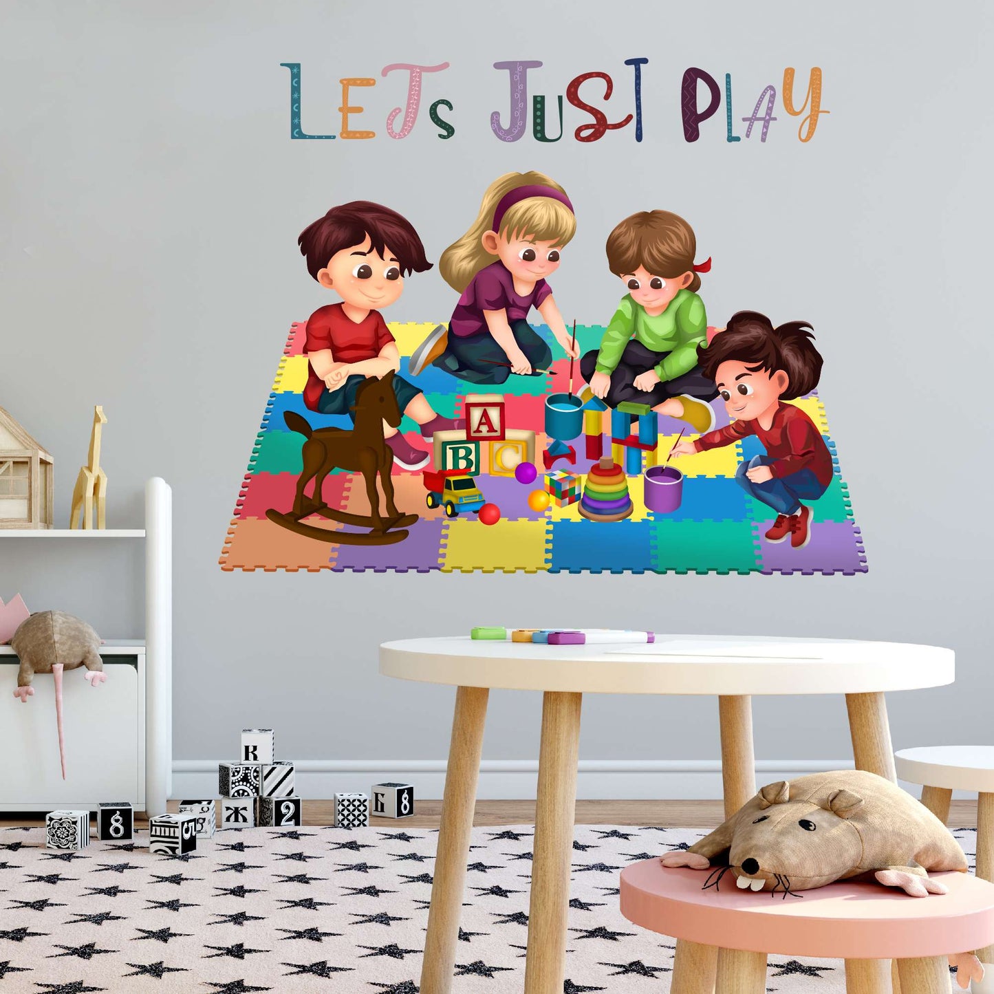 Design With Vinyl Playful Kids Wall Decal Let'S Just Play Colorful Toys Playful Kids Wall Room Design