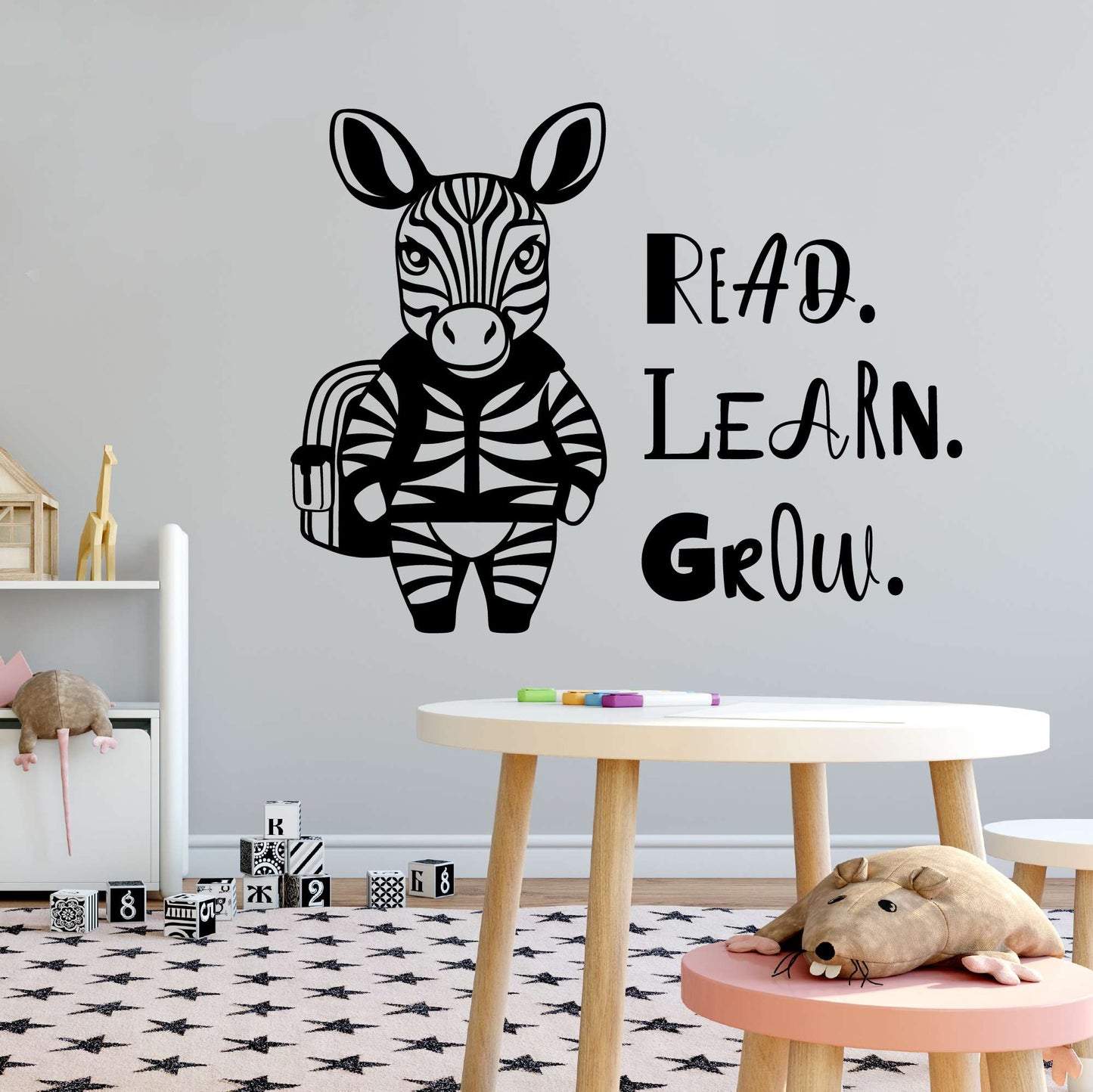 Design With Vinyl Adorable Animal Wall Decal Read Learn Grow Cute Happy Cartoon Zebra Kids Room Wall Design