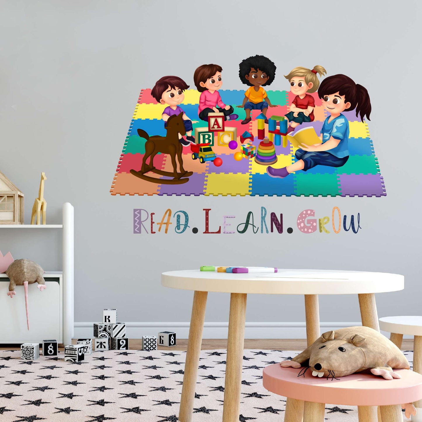 Design With Vinyl PlayfulKidsWall Decal Play Learn Grow Sweet Little Kids Playing With Toys Wall Design