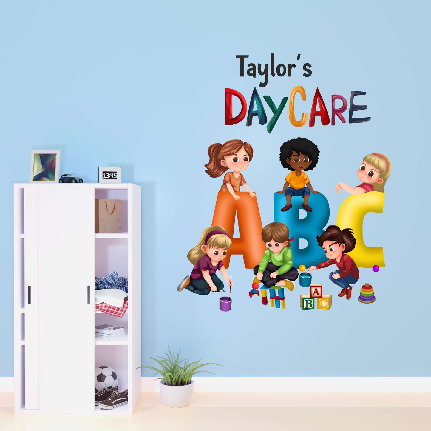 Design With Vinyl Playful Kids Wall Decal Abc Custom Name Cute Kids Playing With Toys Learning