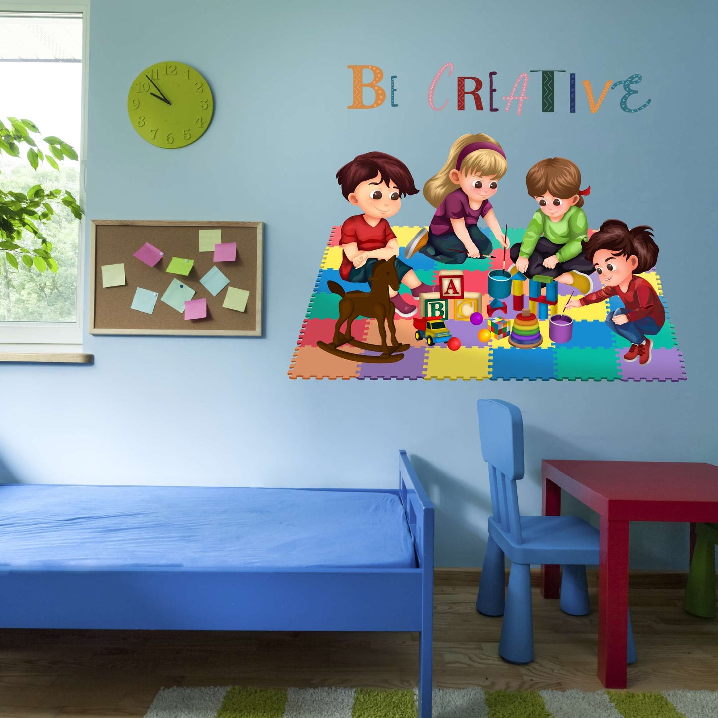 Design With Vinyl Playful Kids Wall Decal Be Creative Cute Little Kids Playing & Reading Stories Design