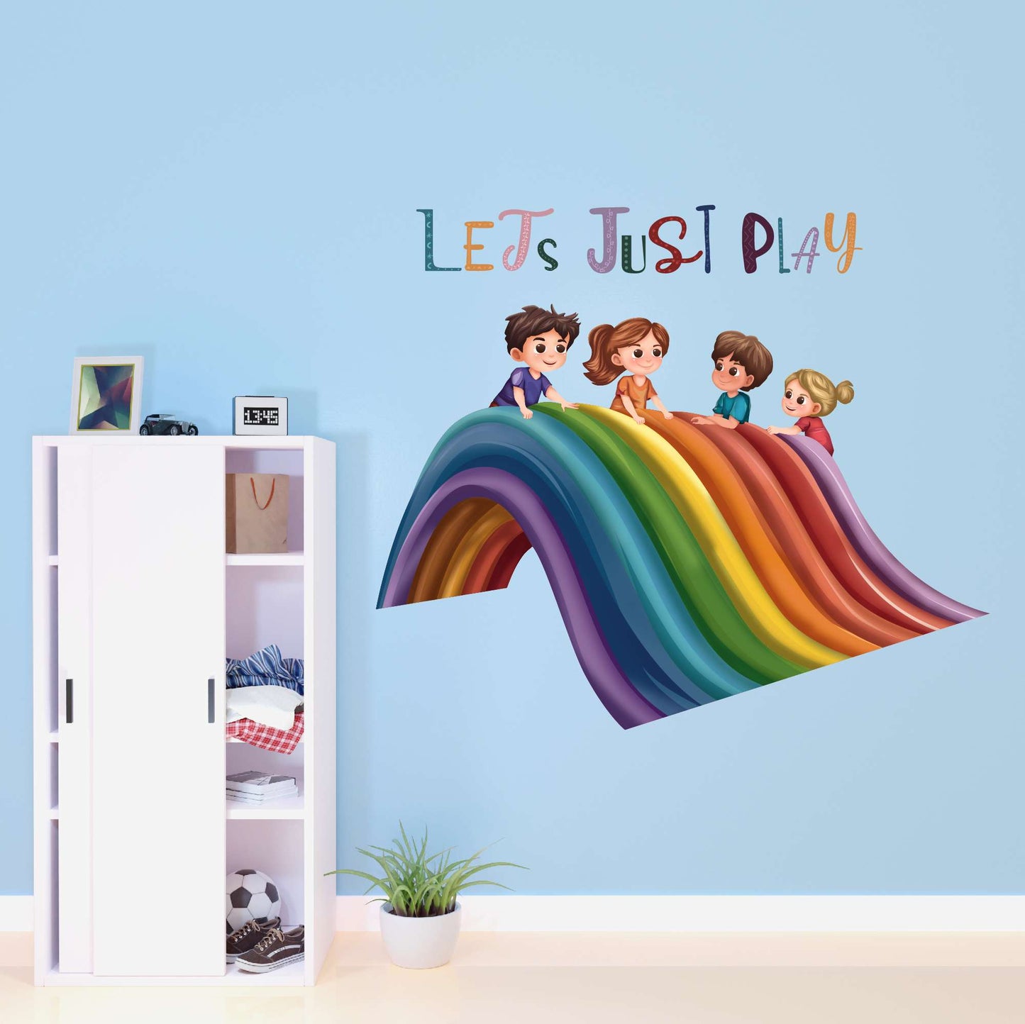 Design With Vinyl Playful Rainbow Wall Decal Let'S Just Play Cute Playful Kids Sliding On Rainbow Wall Design