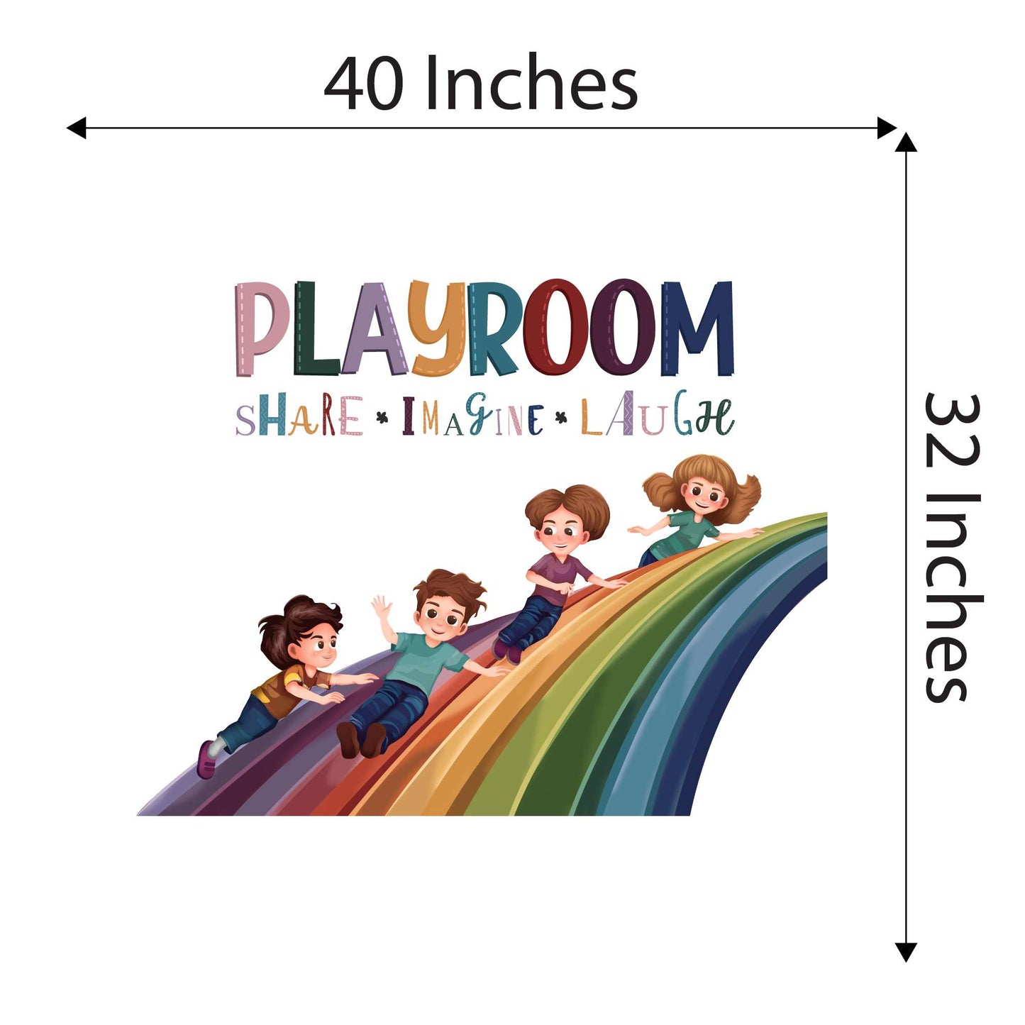 Design With Vinyl Playful Rainbow Wall Decal Playroom Share Imagine Laugh Cute Playful Kids Sliding On A Rainbow Design