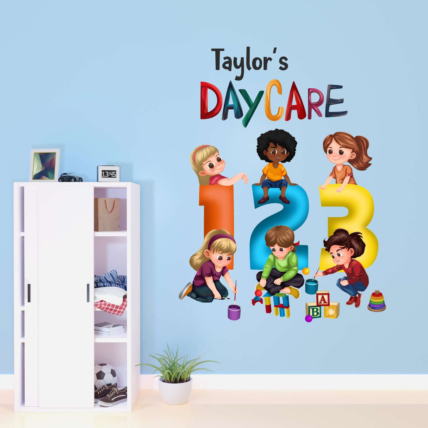 Design With Vinyl Playful Kids Wall Decal 123 Custom Name Cute Kids Playing Colorful Numbers