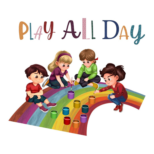 Design With Vinyl Playful Rainbow Wall Decal Play All Day Cute Little Kids Artist Painting Rainbow Design