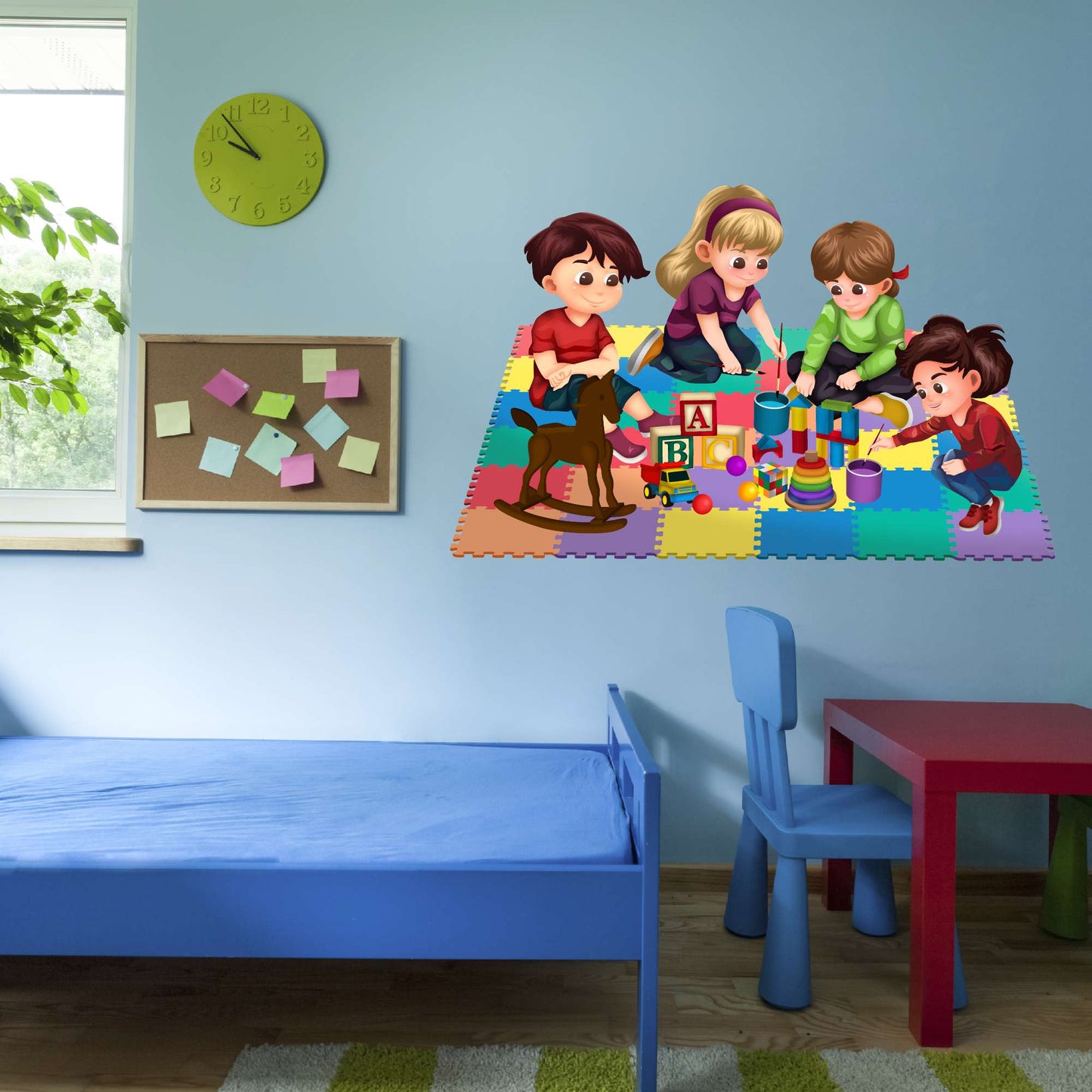 Design With Vinyl Playful Kids Wall Decal Cute Children Playing With Toys Colorful Design - Size: