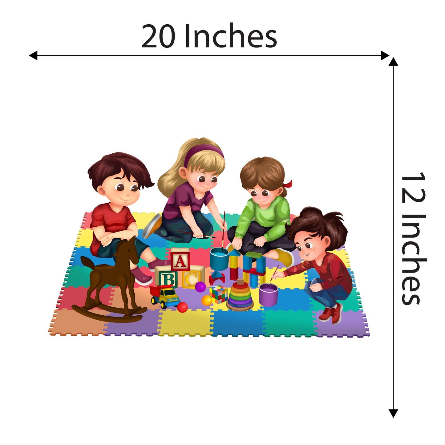 Design With Vinyl Playful Kids Wall Decal Cute Children Playing With Toys Colorful Design - Size: