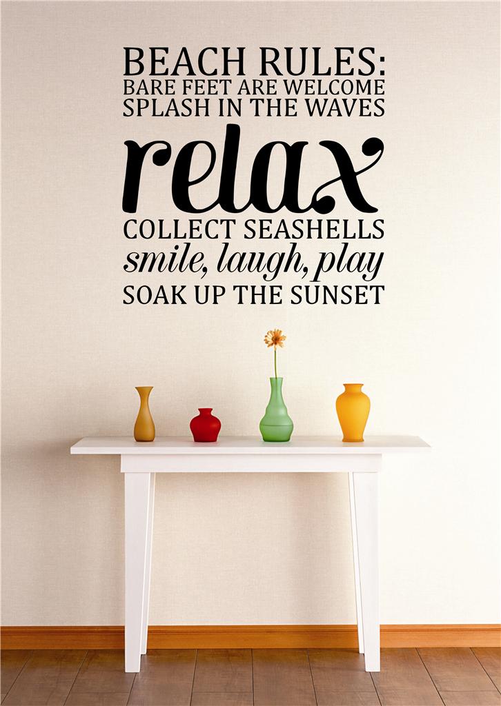 Wall Decal Beach Rules Relax Bare Feet Are Welcome Splash In The Waves Ocean Inspired Cute Wall Art Decal Beach Themed Decoration